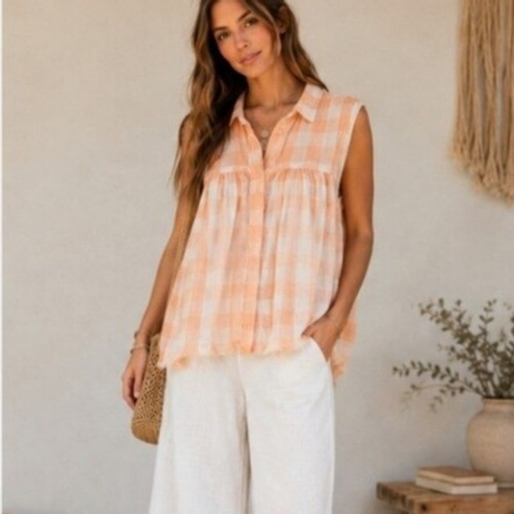 Free People Hey There Sunrise sleeveless button-up shirt medium babydoll